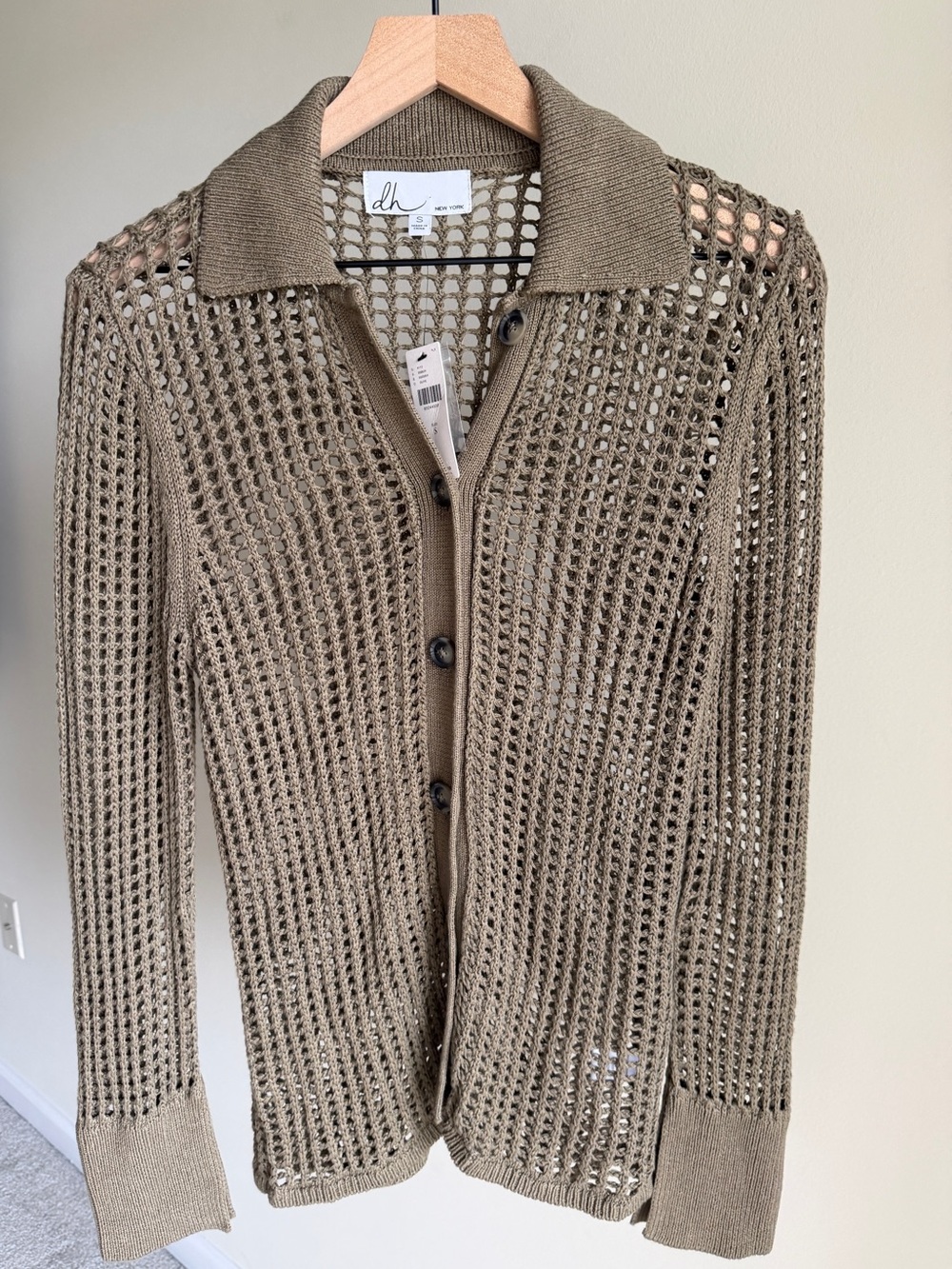 Anthropologie DH New York Open-Stitch Cardigan Sweater Olive Mesh Knit NWT Small - Picture 8 of 11